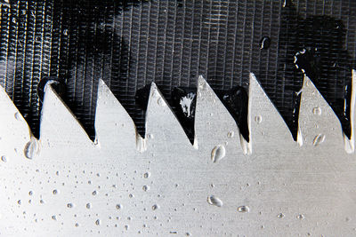 High angle view of wet metal