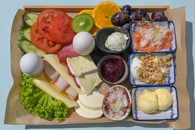 High angle view of food on table