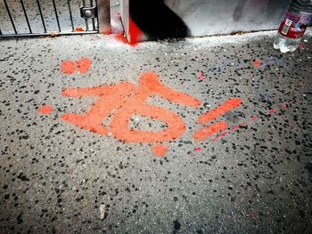High angle view of text on road