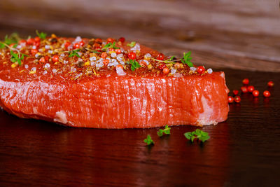 Close-up of fish on table