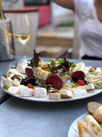 Close-up of food served on table