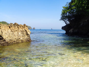 Scenic view of sea against clear sky