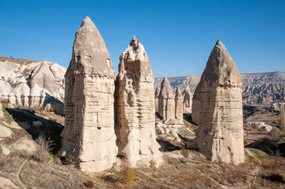 View of rock formations against blue sky