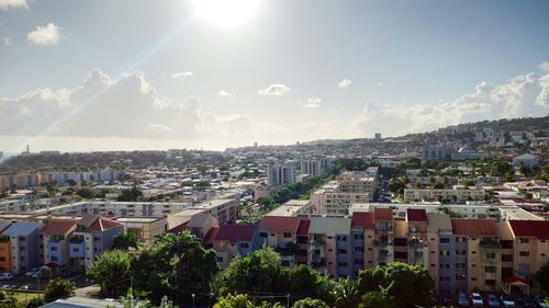 High angle view of townscape against sky