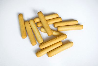 High angle view of cookies on white background
