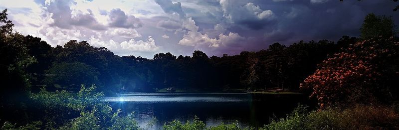 Panoramic view of lake amidst trees in forest against sky