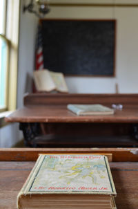 Book on table in classroom