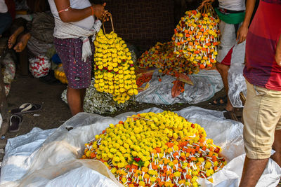 High angle view of people at market stall