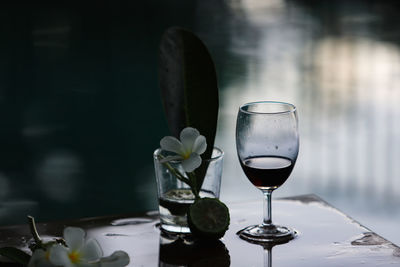 Close-up of wine glass on table