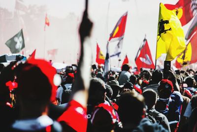 Crowd with flags during protest