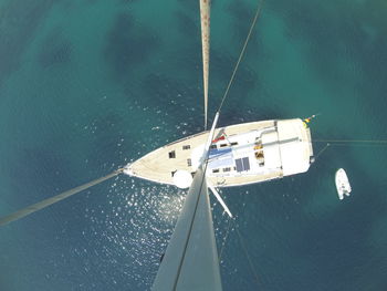 Directly above shot of sailboat on sea