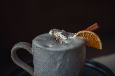 Close-up of cup of hot chocolate on table