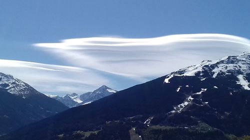 Scenic view of snowcapped mountains against sky