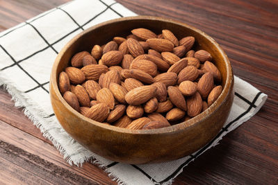 High angle view of chocolate in bowl on table