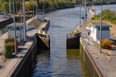 High angle view of pier over river