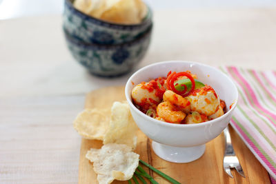 Close-up of food in plate on table