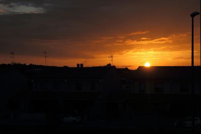 Silhouette of buildings at sunset