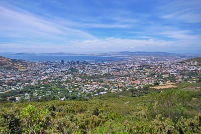 High angle view of townscape against sky