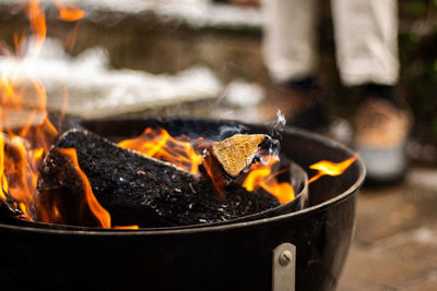 Warm fire pit on winter day