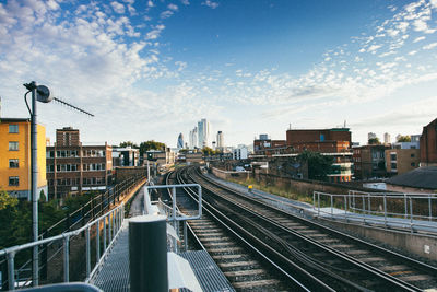 View of railroad tracks in city