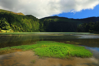 Scenic view of lake against sky