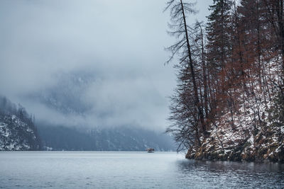 Scenic view of lake against sky during winter