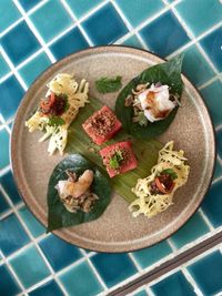 High angle view of food in plate