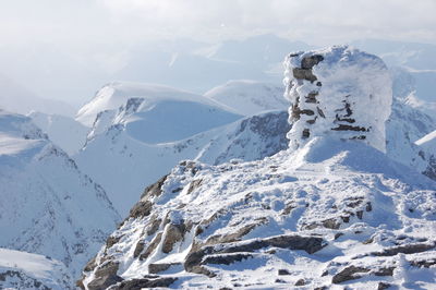 Scenic view of mountains against sky during winter