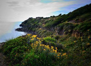 Scenic view of sea and rocks against sky