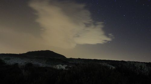 Scenic view of silhouette landscape against sky at night