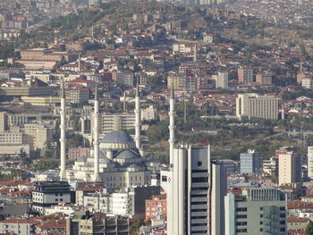 High angle view of buildings in city