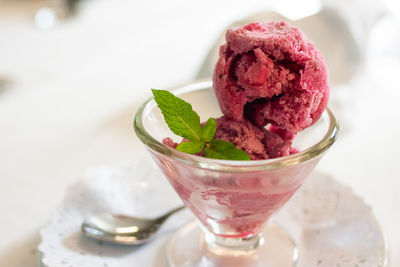 Close-up of ice cream in glass