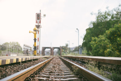 View of railroad tracks against clear sky