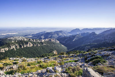 Scenic view of mountains against clear sky