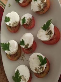 High angle view of breakfast served on table