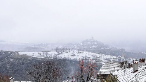 High angle view of cityscape during winter