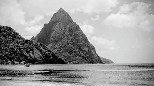 Scenic view of mountain against cloudy sky