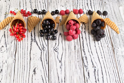 High angle view of fruits on table