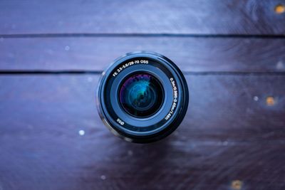 Close-up of camera on table