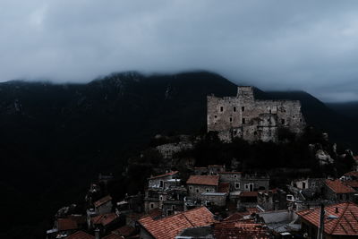 High angle view of old buildings in city