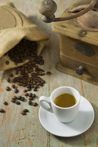 High angle view of coffee on table