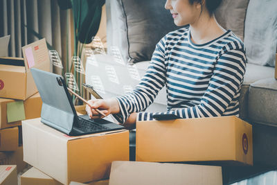 Woman using laptop