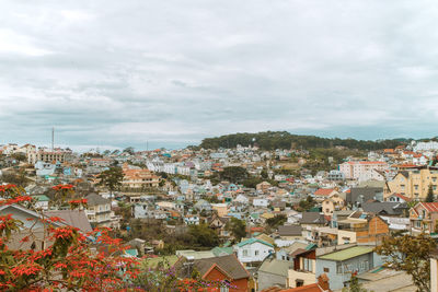 High angle view of townscape against sky