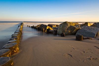 Scenic view of sea against clear sky