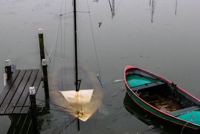 High angle view of boats in lake