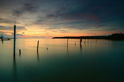 Scenic view of lake against sky during sunset