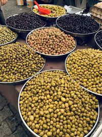 High angle view of various spices for sale