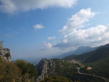 High angle view of mountains against sky