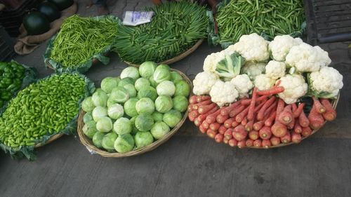 High angle view of vegetables for sale in market