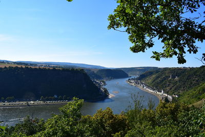 Scenic view of river amidst trees against sky